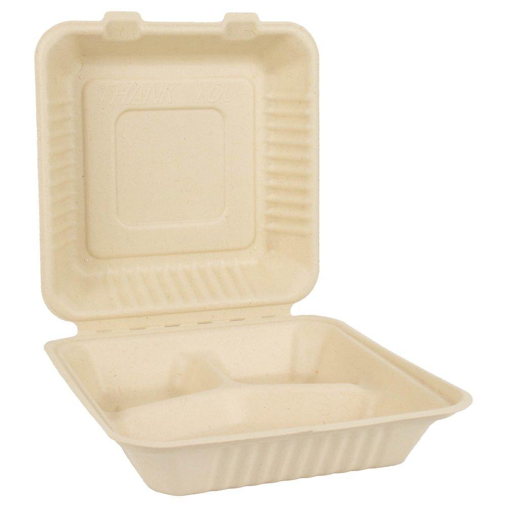PREMIUM USA 9" 3-compartment Clamshell 100% Compostable - T255153TN09