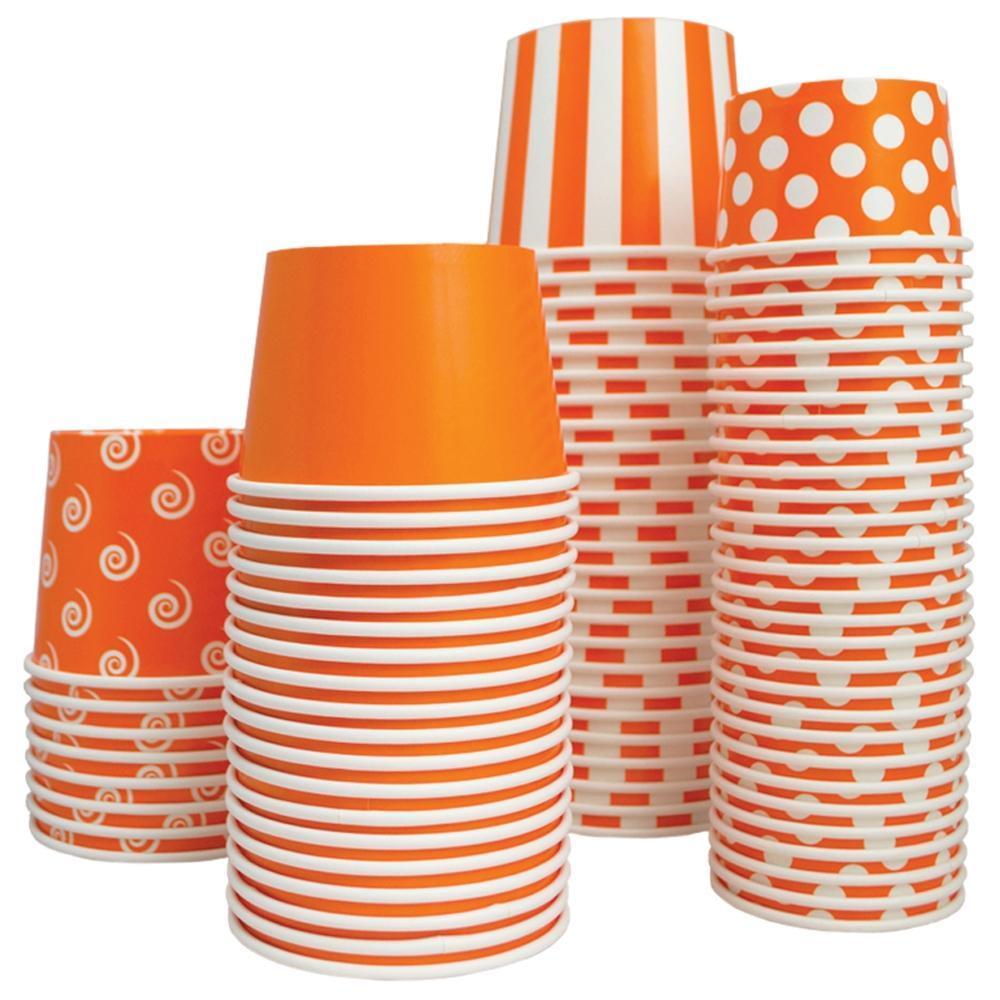 UNIQIFY® 12 oz Orange Striped Madness Ice Cream Cups - 12ORNGSMADCUP