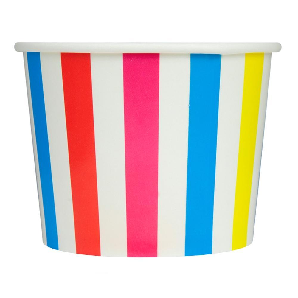 UNIQIFY® 12 oz Rainbow Striped Madness Ice Cream Cups - 12RNBWSMADCUP