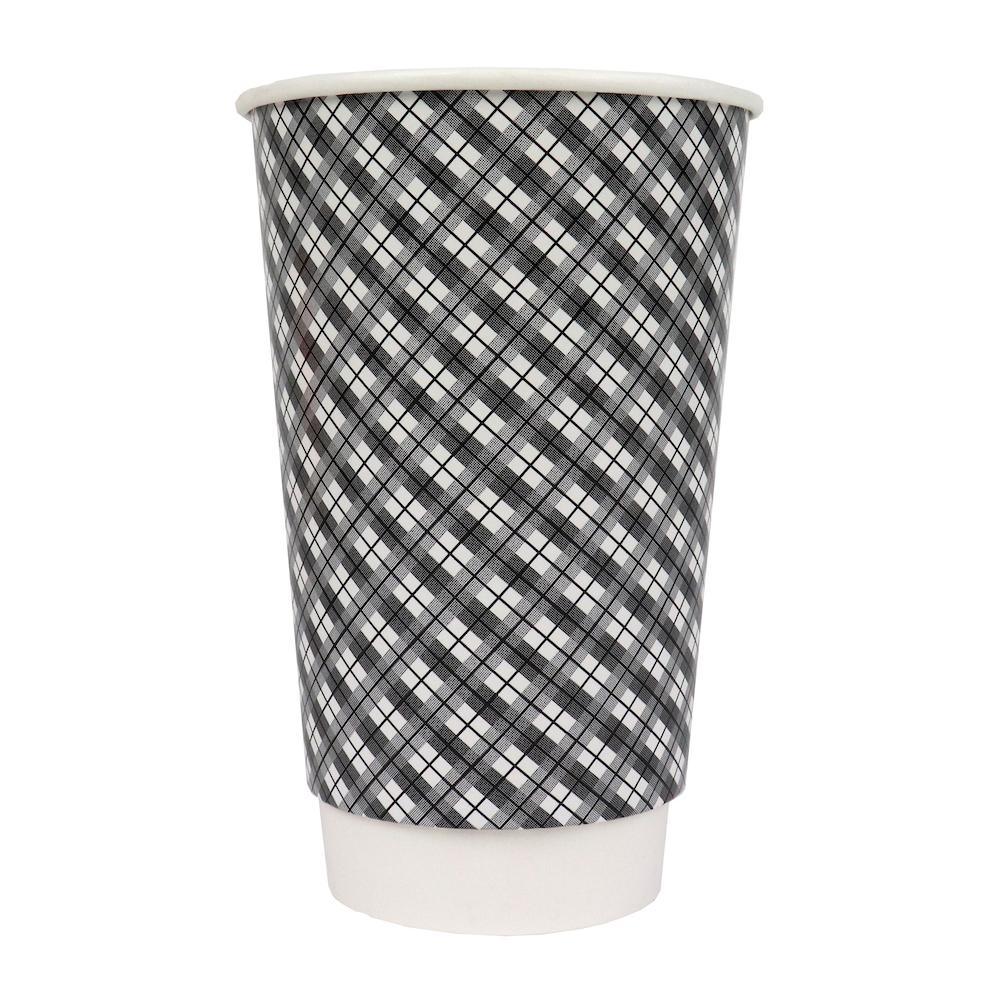 20 oz Gray Plaid Double-Insulated Paper Cups - HCF100088