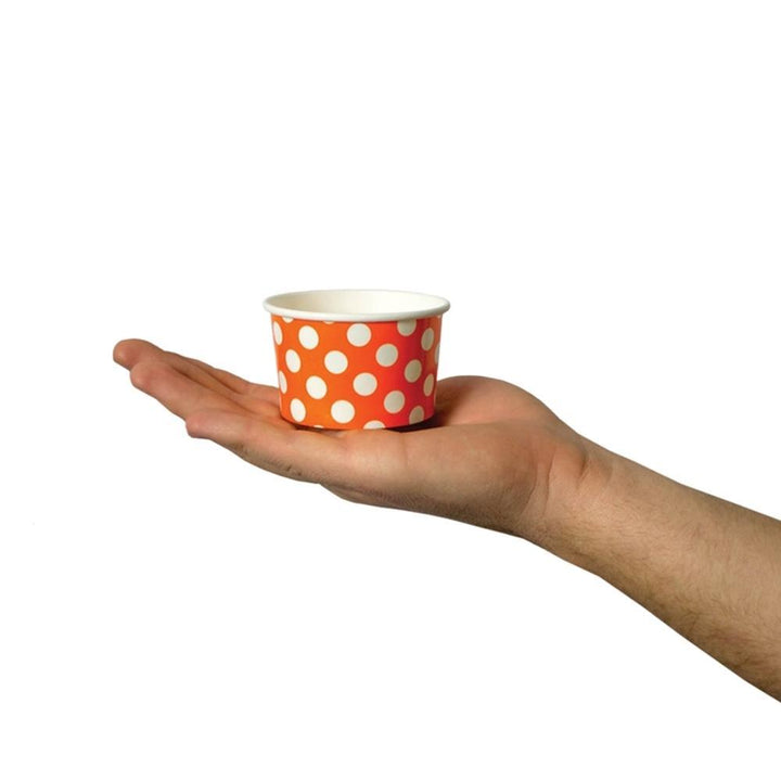 UNIQIFY® 4 oz Orange Polka Dotty Ice Cream Cups - 04ORNGPKDTCUP