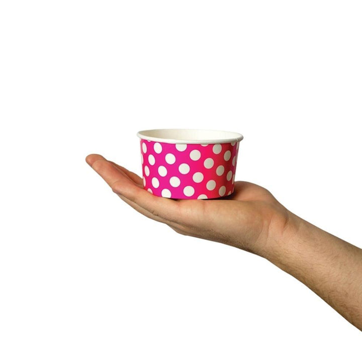UNIQIFY® 6 oz Pink Polka Dotty Ice Cream Cups - 06PINKPKDTCUP