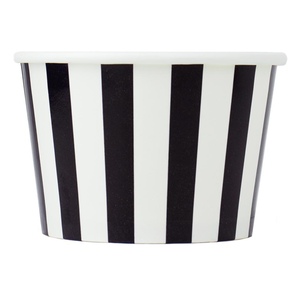 UNIQIFY® 8 oz Black Striped Madness Ice Cream Cups - 08BLCKSMADCUP