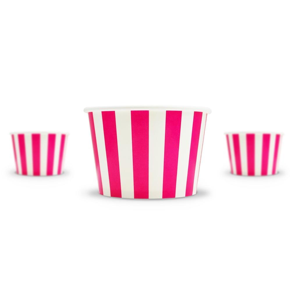 UNIQIFY® 8 oz Pink Striped Madness Ice Cream Cups - 08PINKSMADCUP