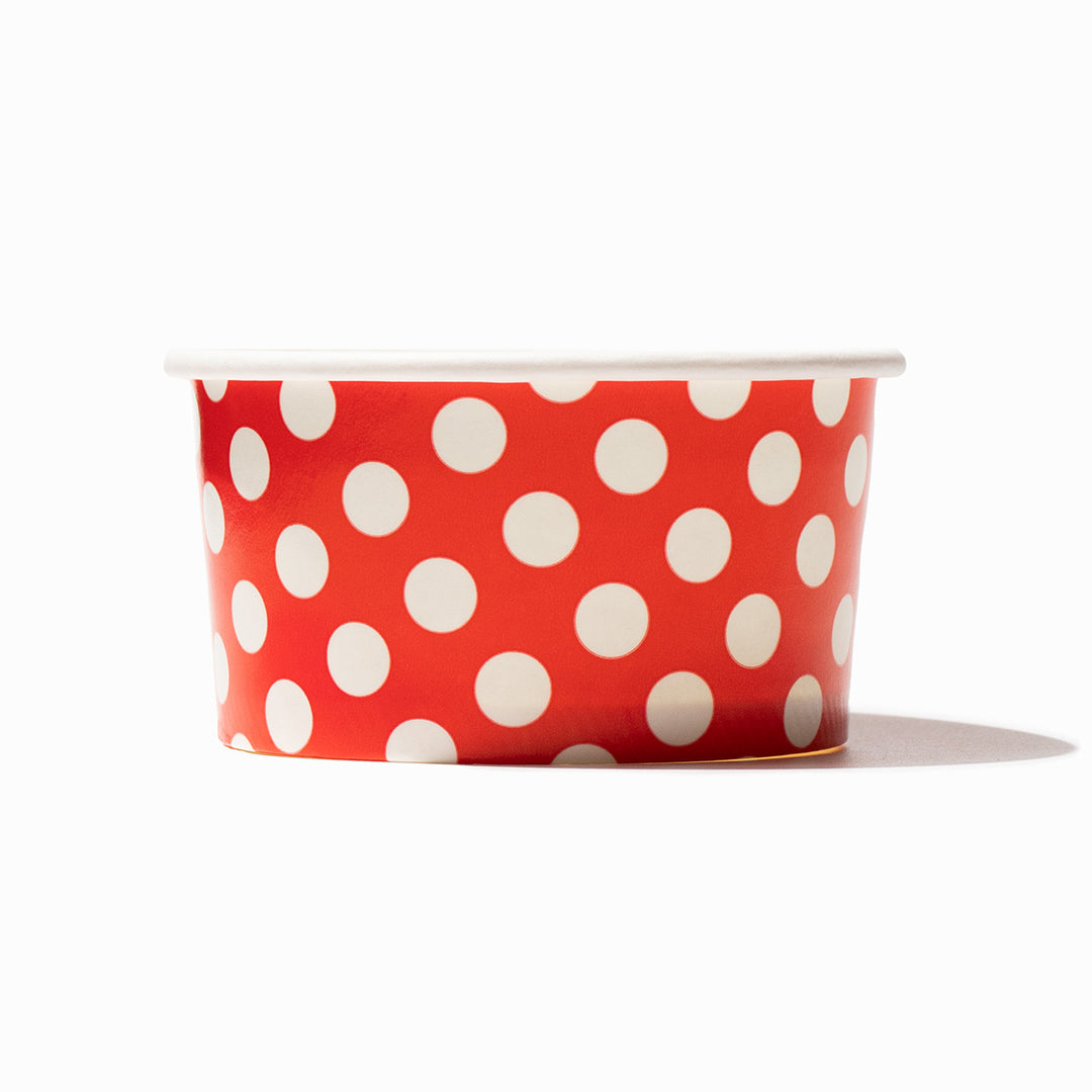 UNIQIFY 6 oz Red Polka Dotty Ice Cream Cups - Frozen Dessert Supplies