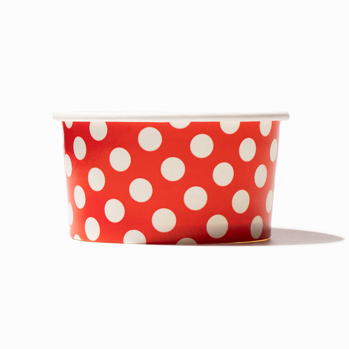 UNIQ 6 oz Red Polka Dotty Ice Cream Cups - Frozen Dessert Supplies