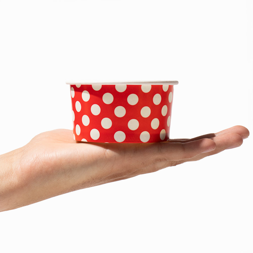 UNIQIFY 6 oz Red Polka Dotty Ice Cream Cups - Frozen Dessert Supplies