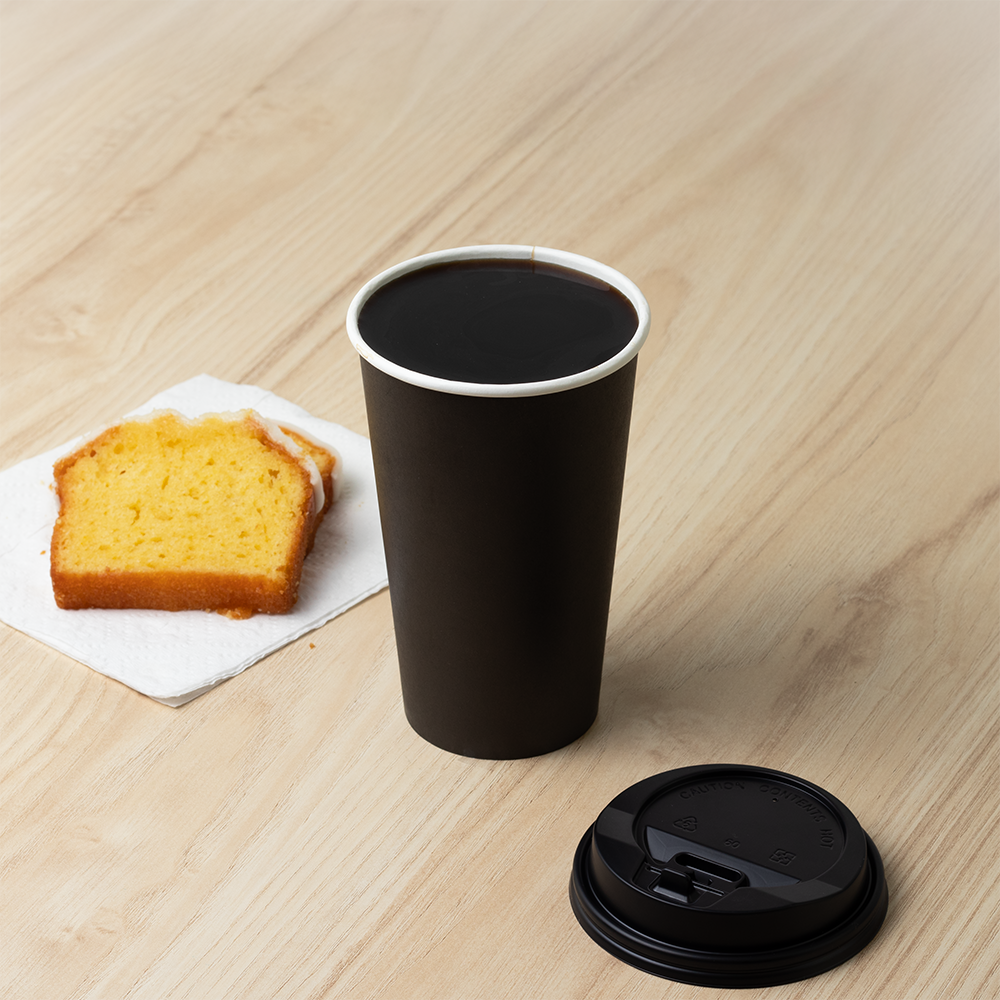 16 oz single wall black hot paper cup lifestyle