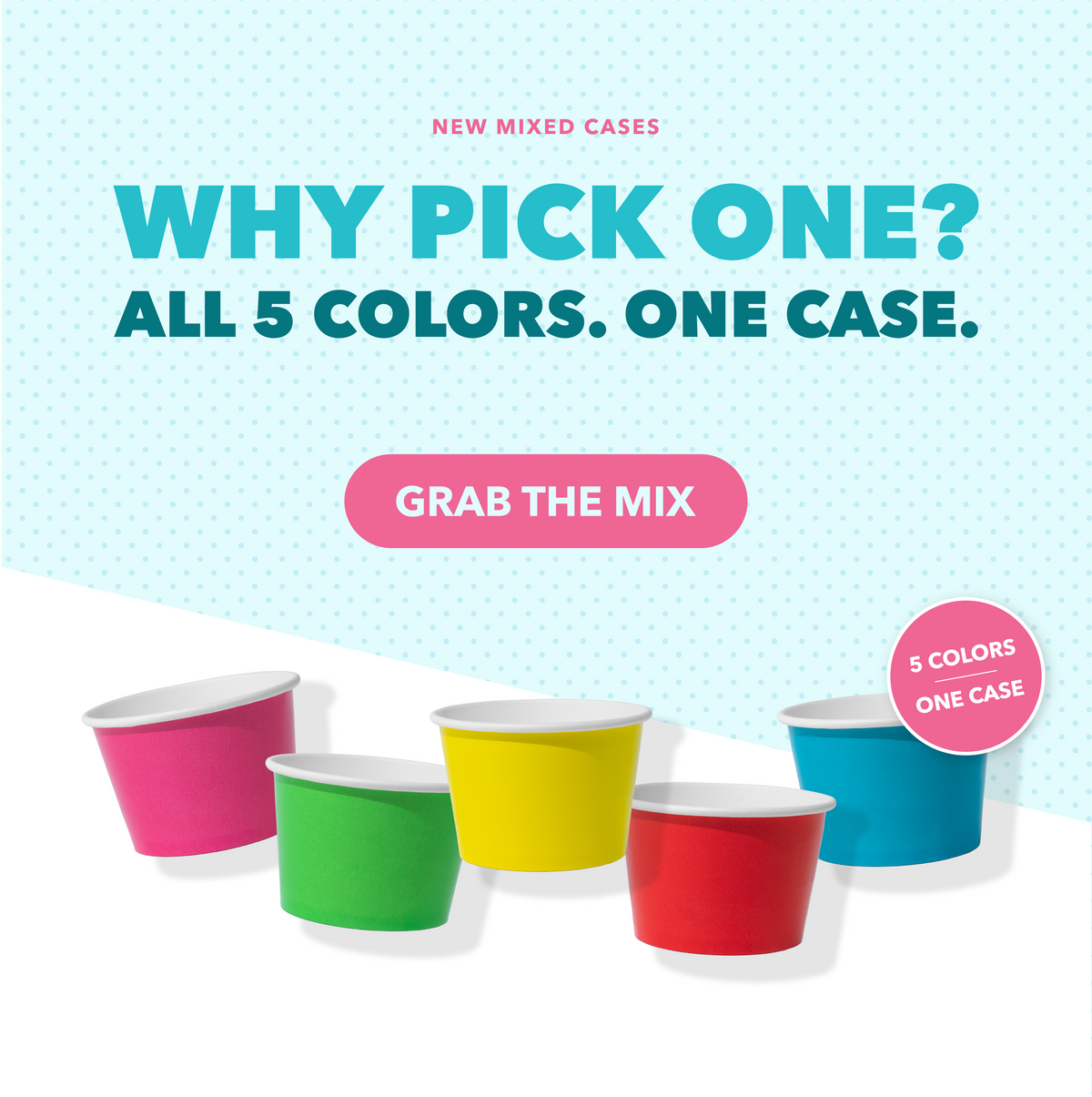Mixed Solid Color Ice Cream Cups (Pink, green, yellow, red, and blue)