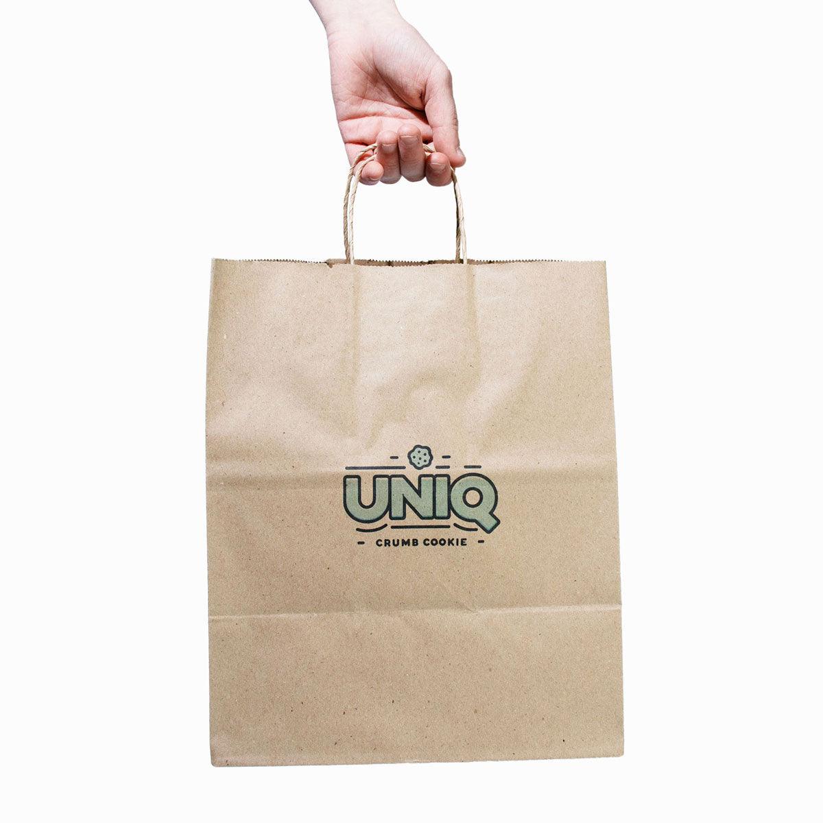 10x6.75x12 Custom Kraft Paper Takeout Bags with Handles Frozen Dessert Supplies