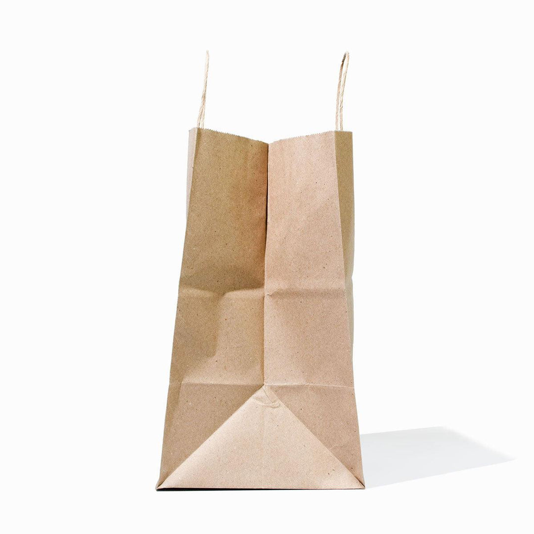 10" x 6.75" x 12" Natural Kraft Paper Customized Takeout Bag with Handles - PROCTOBWH10712K