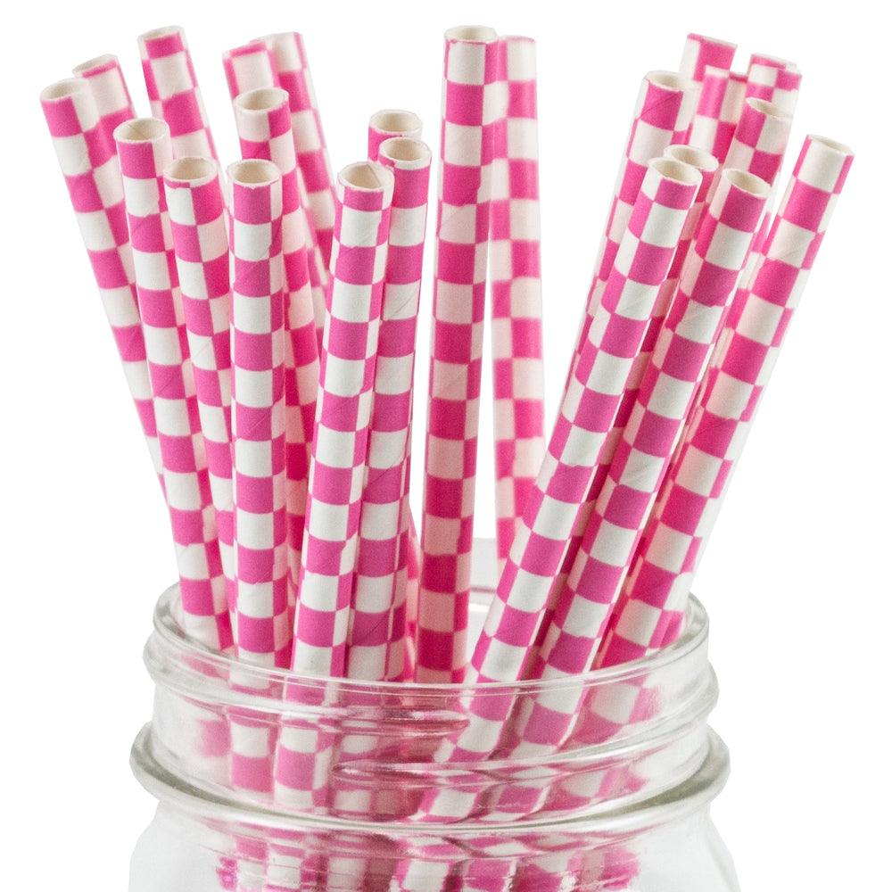 UNIQIFY® Pink Checkered Paper Straws - [25 straws]