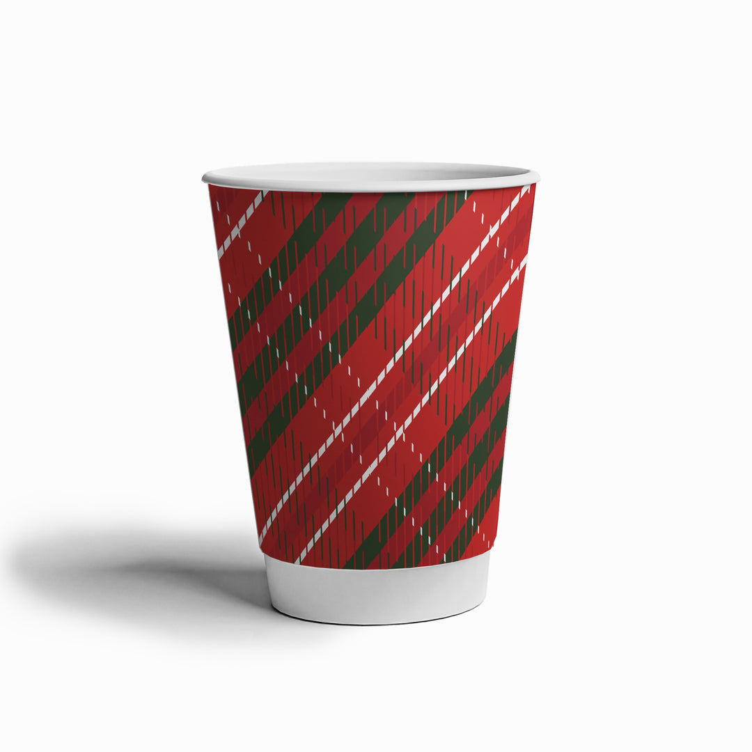 UNIQIFY® 12 oz Double-Wall Winter Plaid Hot Paper Cups - Frozen Dessert Supplies