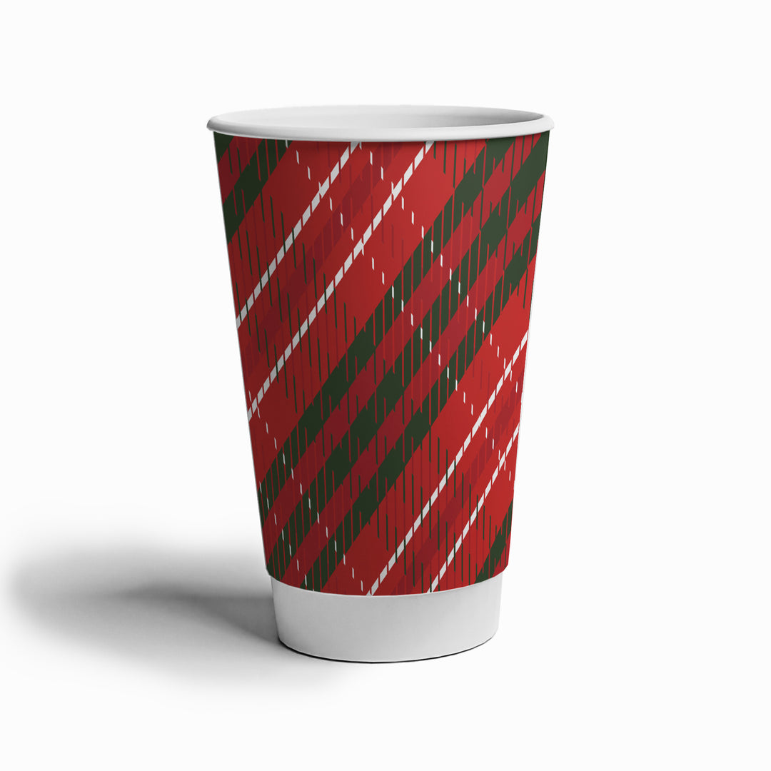 UNIQIFY® 16 oz Double-Wall Winter Plaid Hot Paper Cups - Frozen Dessert Supplies