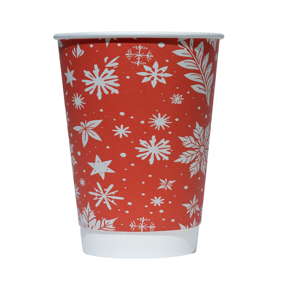 UNIQ 12 oz Double-Wall Winter Snowflake Hot Paper Cups - Frozen Dessert Supplies