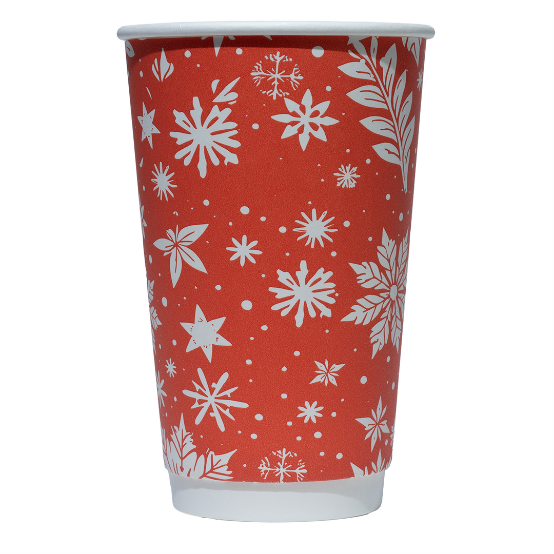 UNIQ 16 oz Double-Wall Winter Snowflake Hot Paper Cups - Frozen Dessert Supplies