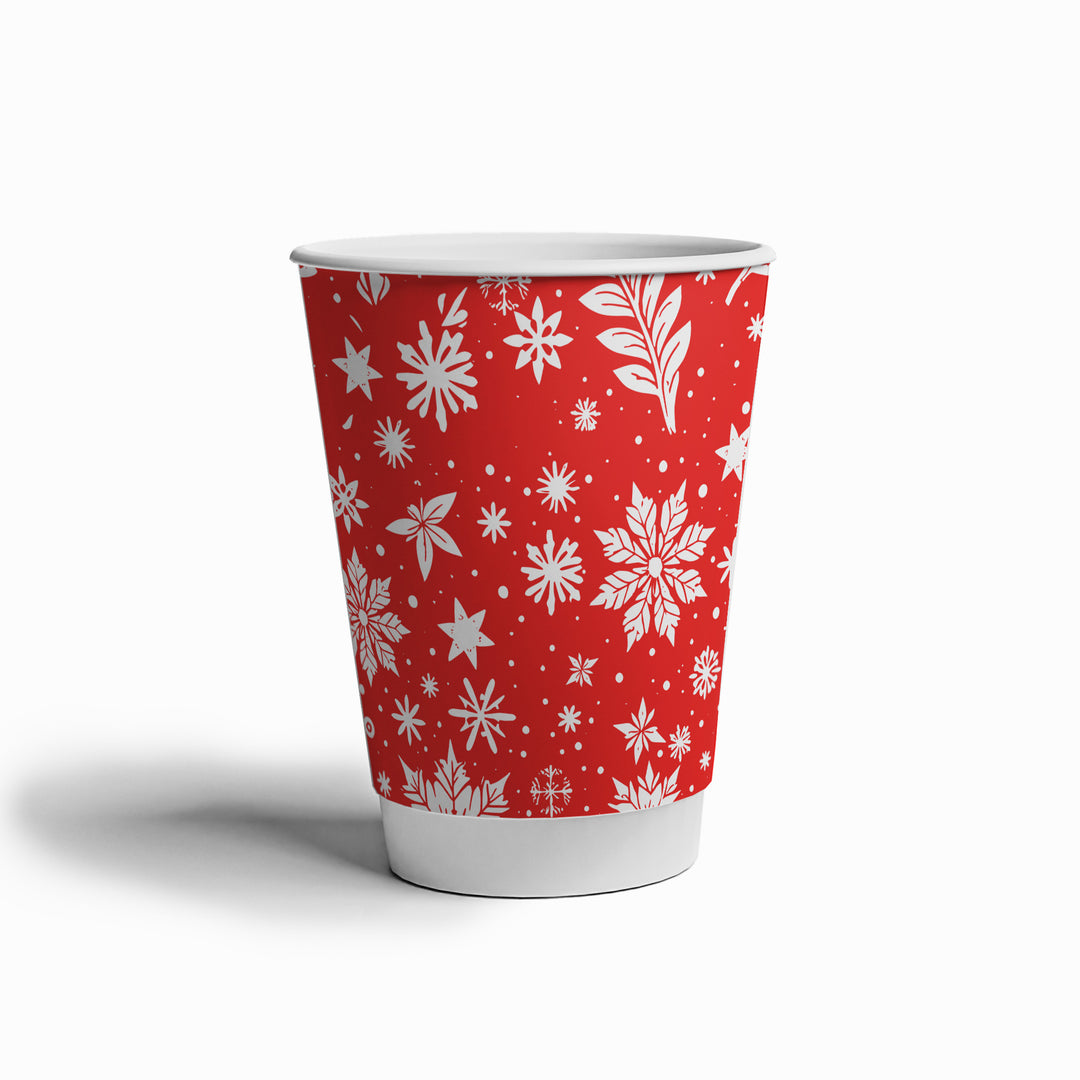 UNIQIFY 12 oz Double-Wall Winter Snowflake Hot Paper Cups - Frozen Dessert Supplies