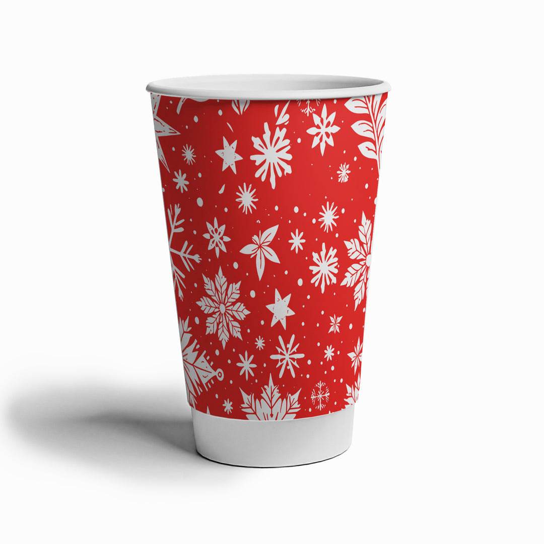 UNIQIFY 16 oz Winter Snowflake Hot Paper Cups - Frozen Dessert Supplies