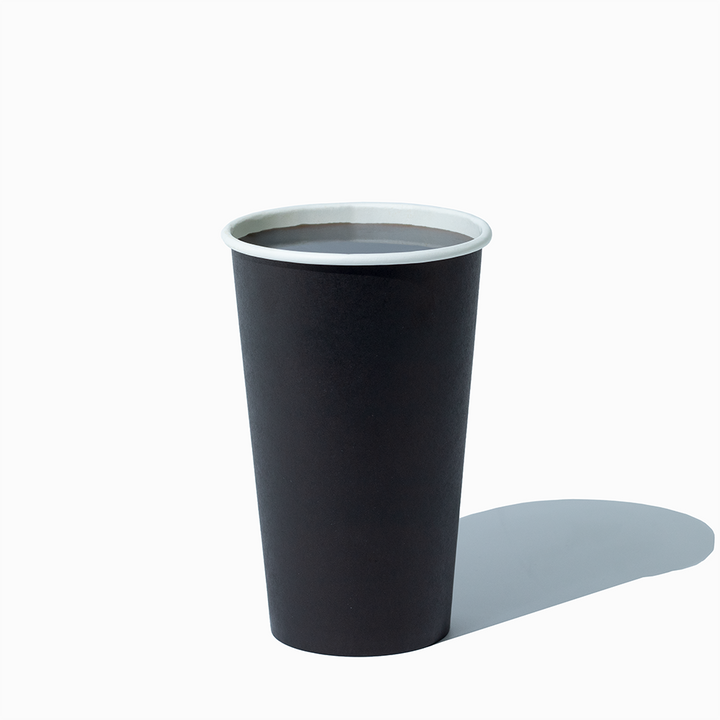 16 oz single wall black hot paper cup in use