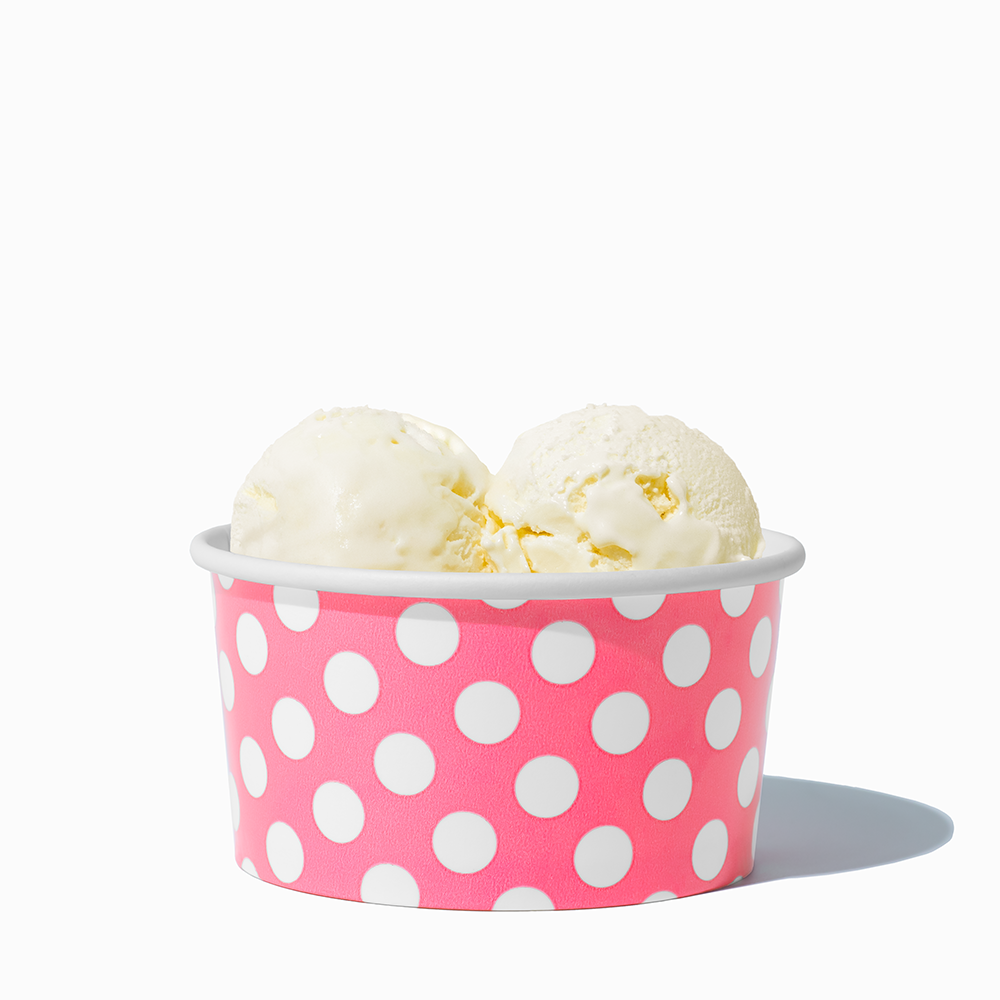 6 oz hot pink polka dotty ice cream cup in use