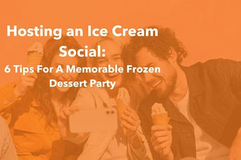 Hosting an Ice Cream Social: 6 Tips For A Memorable Frozen Dessert Party - Group of friends smiling and taking a selfie while holding ice cream cones, with an orange background