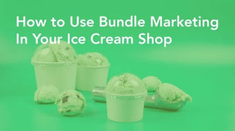 How to Use Bundle Marketing In Your Ice Cream Shop - Various scoops of mint ice cream in cups and cones, with an ice cream scoop, on a green background