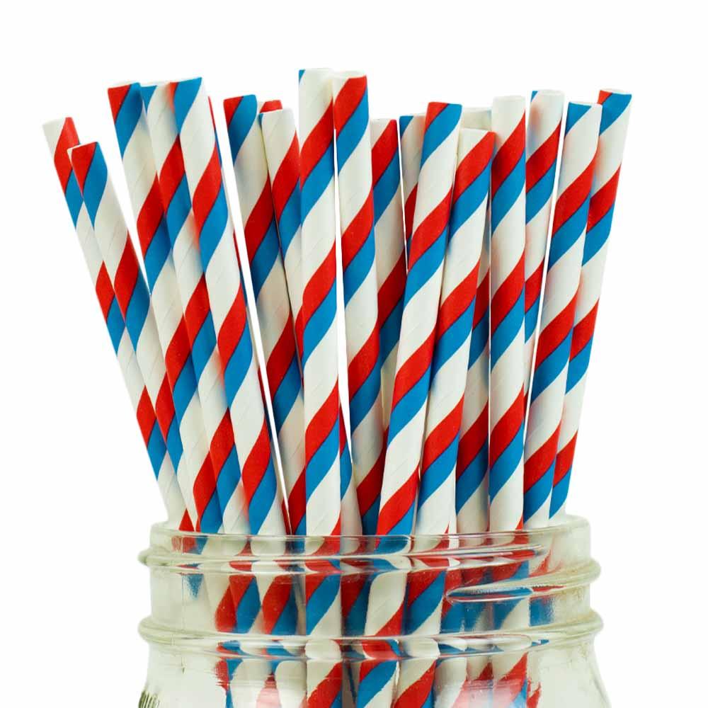 UNIQIFY® Red, Blue, and White Striped Paper Straws