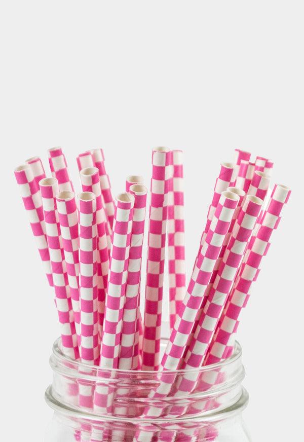 UNIQIFY® Pink Checkered Paper Straws