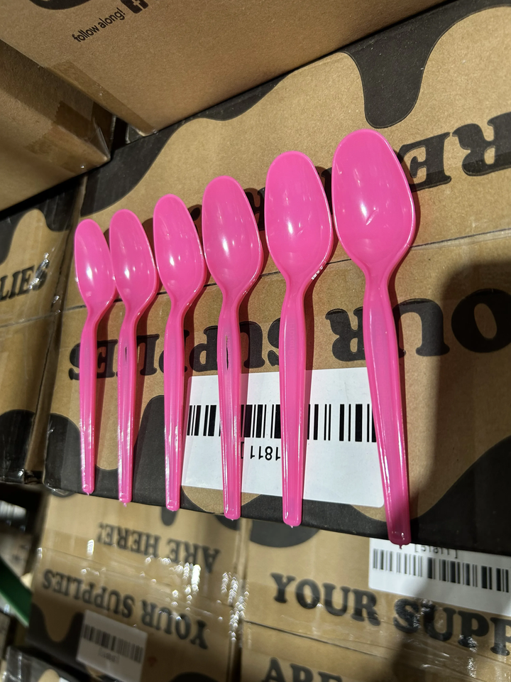 Pink Super Dessert Spoons (Cosmetic Blemishes) - 1000/Case