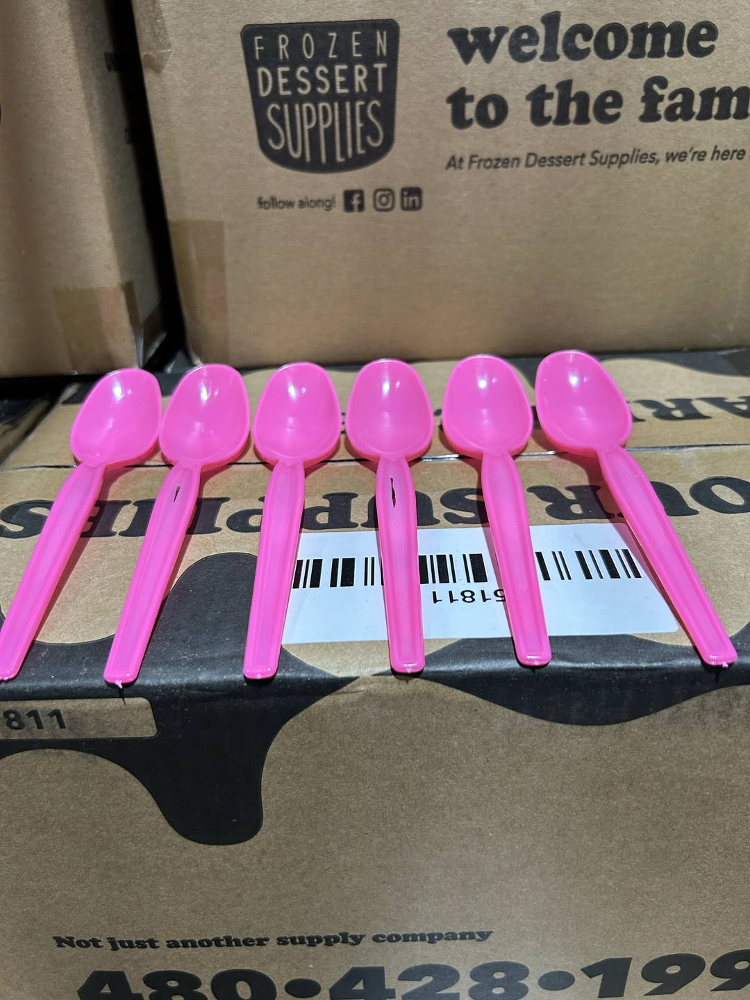 Pink Super Dessert Spoons (Cosmetic Blemishes) - 1000/Case