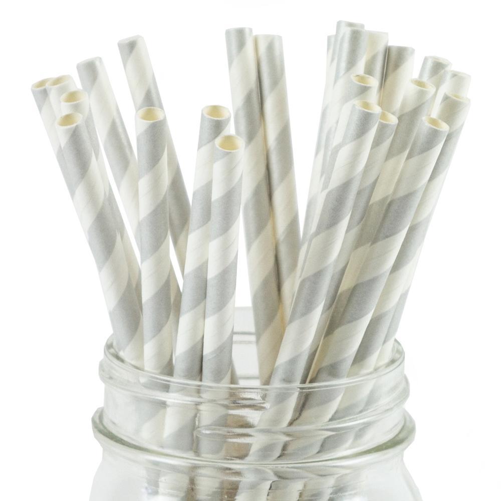UNIQIFY® Silver Striped Paper Straws