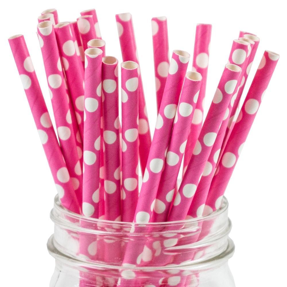 UNIQIFY® Pink Polka Dot Paper Straws