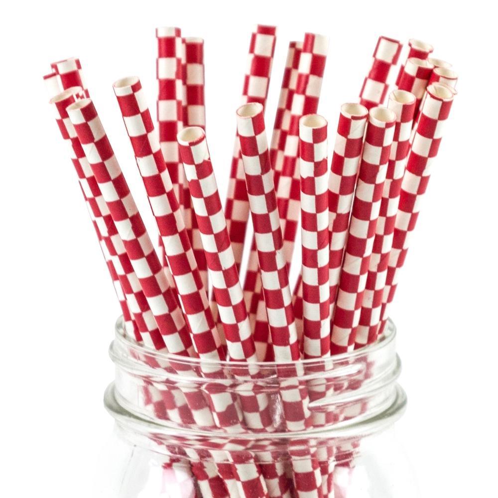UNIQIFY® Red Checkered Paper Straws