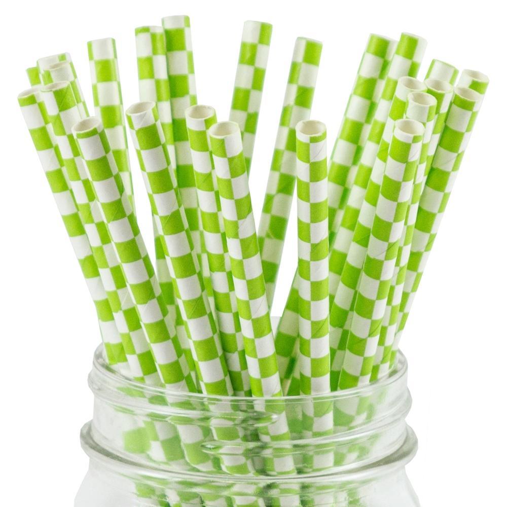 UNIQIFY® Green Checkered Paper Straws