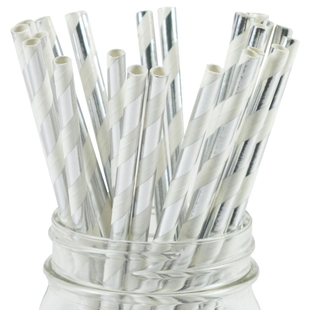 UNIQIFY® Silver Foil Striped Paper Straws