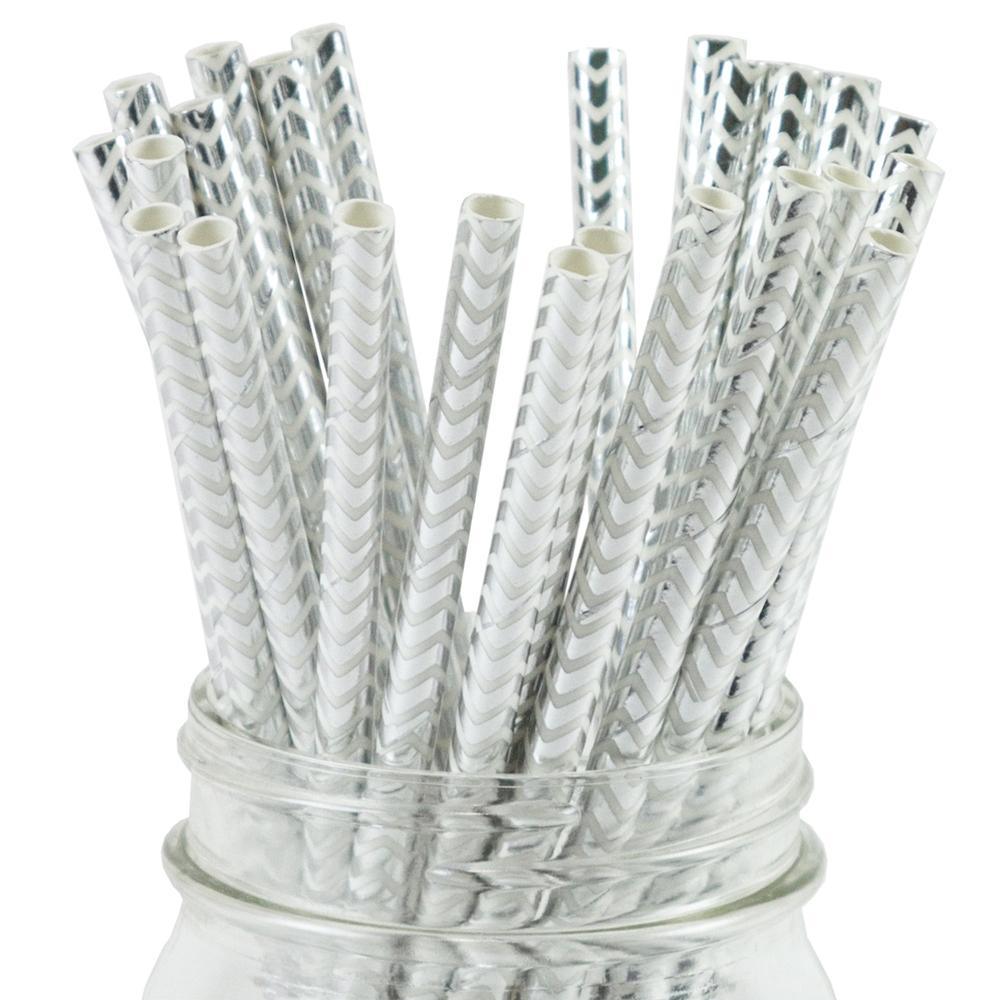 UNIQIFY® Silver Foil Chevron Paper Straws