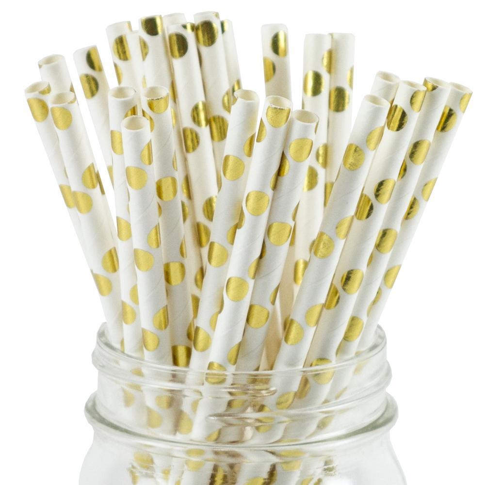 UNIQIFY® Gold Foil Polka Dot Paper Straws