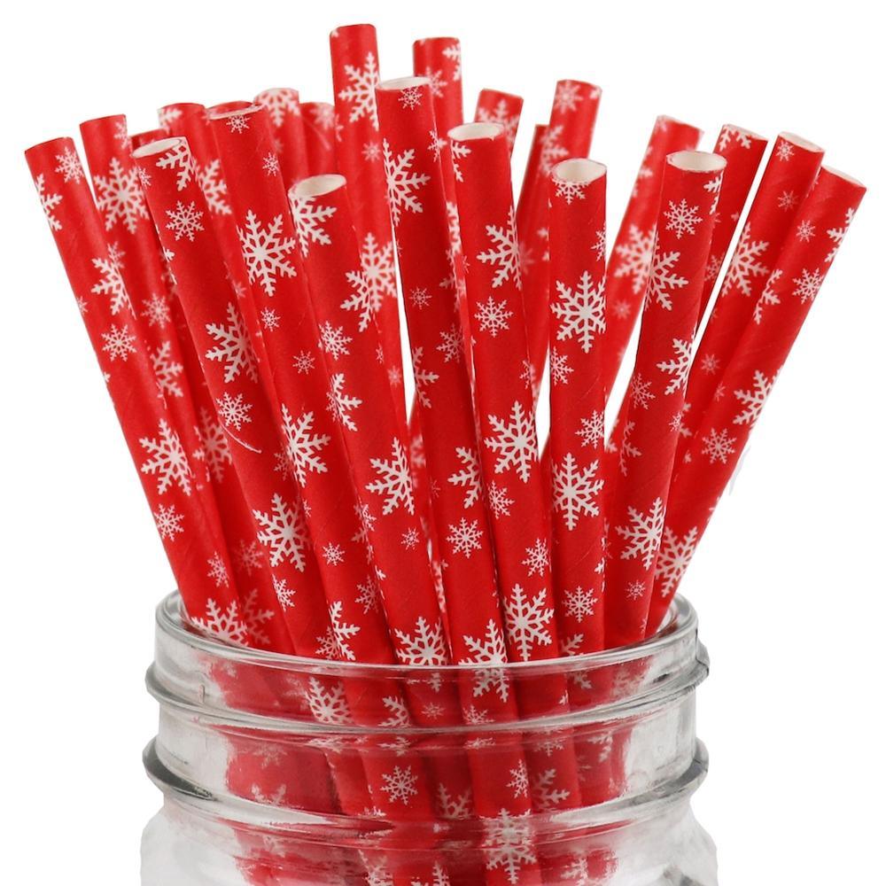 UNIQIFY® Red Snowflake Paper Straws