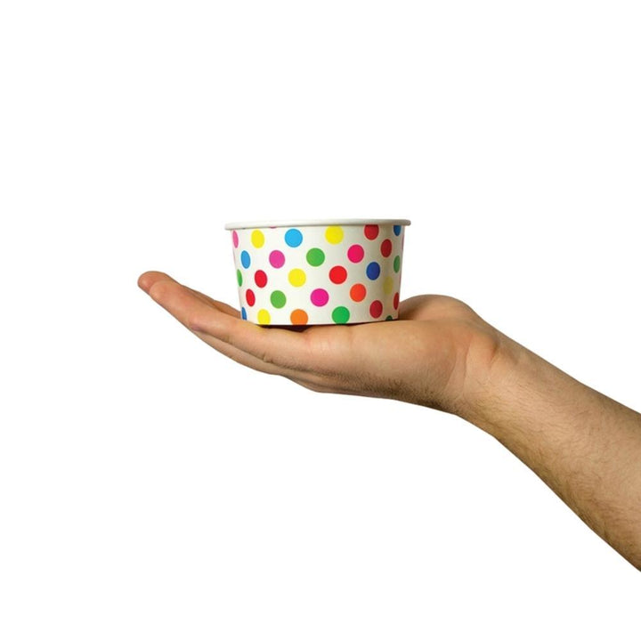 UNIQIFY® 6 oz Rainbow Polka Dotty Ice Cream Cups - Frozen Dessert Supplies 06RNBWPKDTCUP