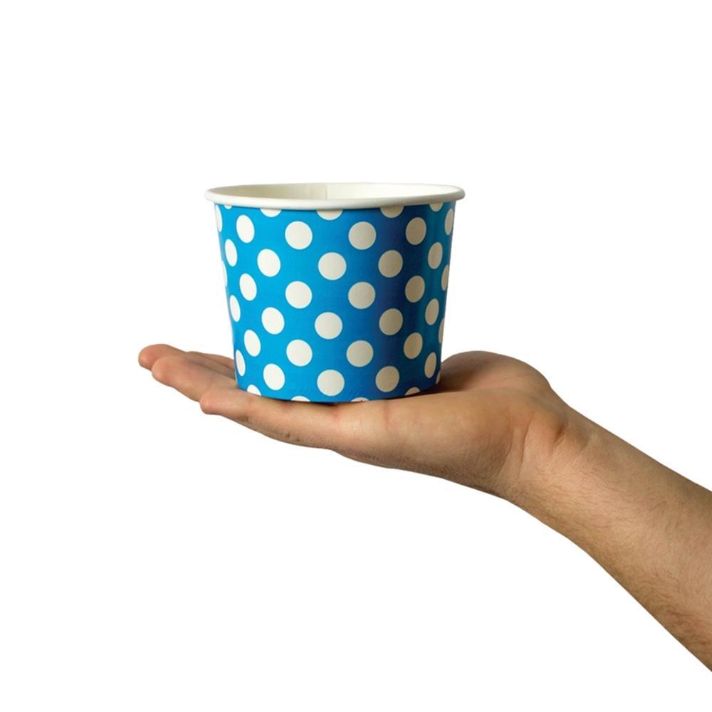 UNIQIFY® 16 oz Blue Polka Dotty Ice Cream Cups - Frozen Dessert Supplies 16BLUEPKDTCUP