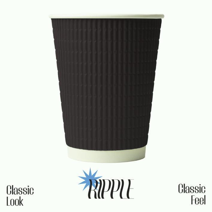 UNIQIFY® 12 oz Black Ripple Double Wall Paper Hot Cups - HCF100146