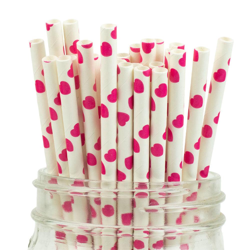 UNIQIFY® Valentine’s Day White with Pink Hearts Paper Straws