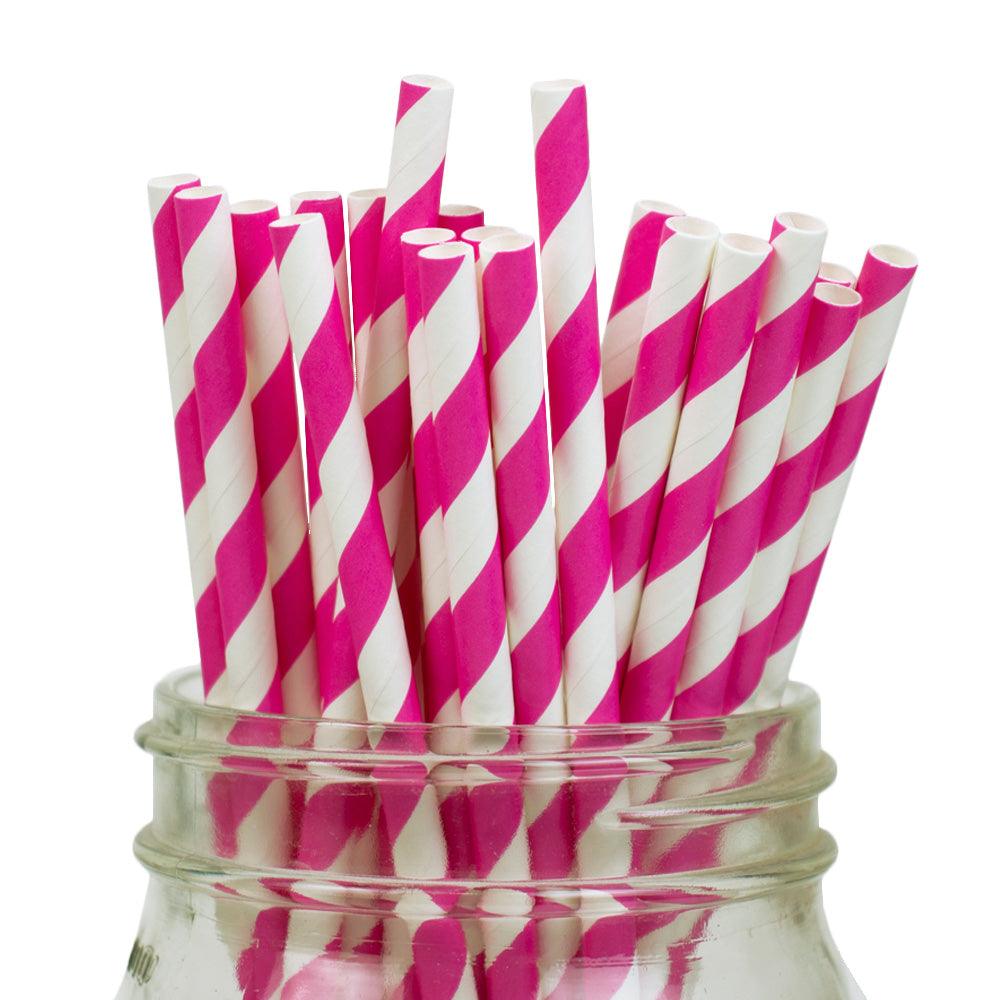 UNIQIFY® Hot Pink Striped Paper Straws
