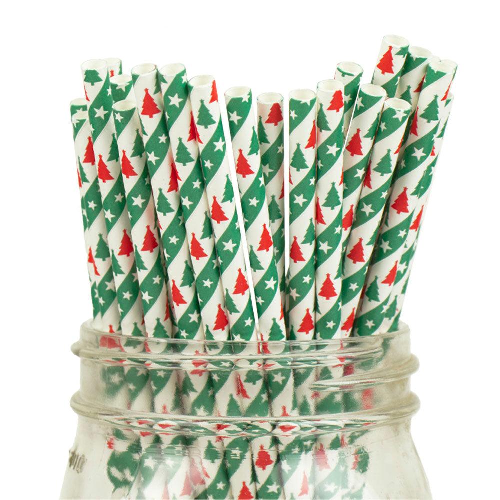 UNIQIFY® Festive Christmas Trees and Stripes Paper Straws