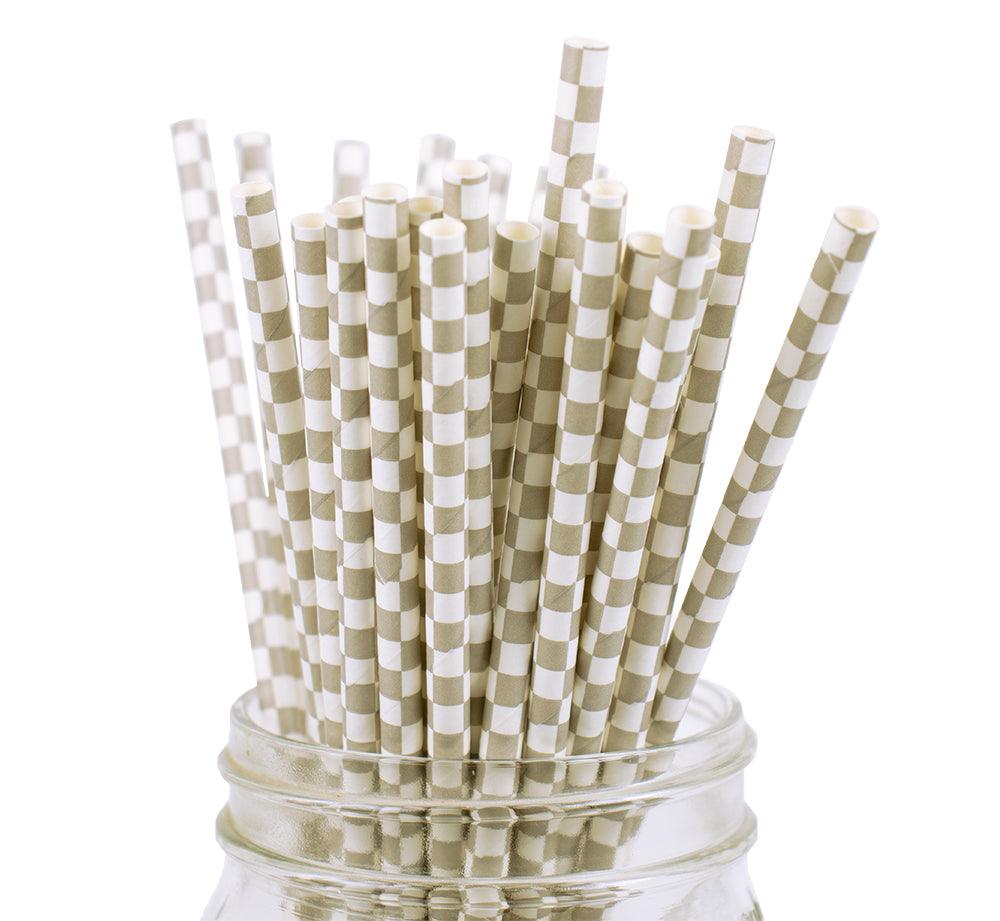 UNIQIFY® Gray Checkered Paper Straws