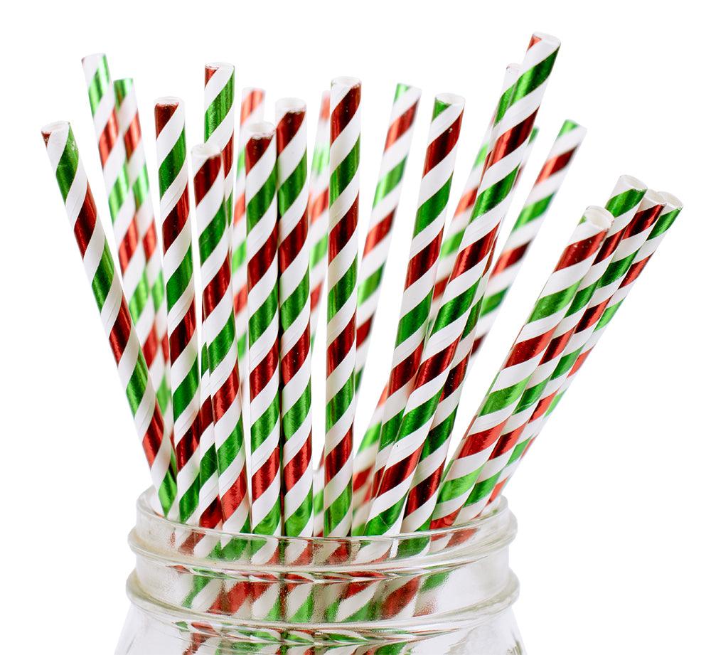 UNIQIFY® Red and Green Foil Striped Paper Straws