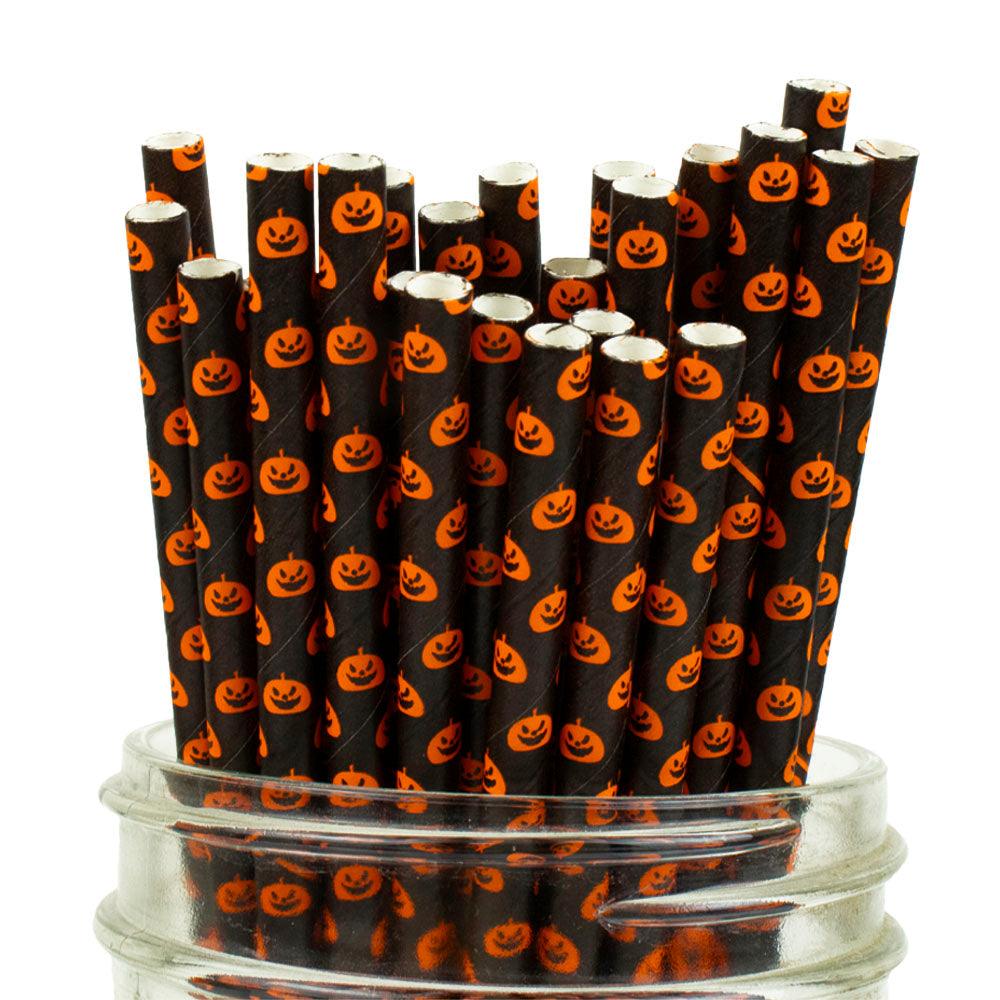 UNIQIFY® Halloween Black with Orange Jack-o'-lantern Paper Straws