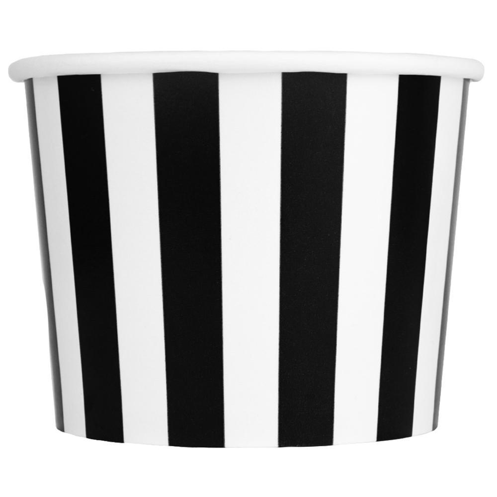 UNIQIFY® 12 oz Black Striped Madness Ice Cream Cups - Frozen Dessert Supplies 12BLCKSMADCUP