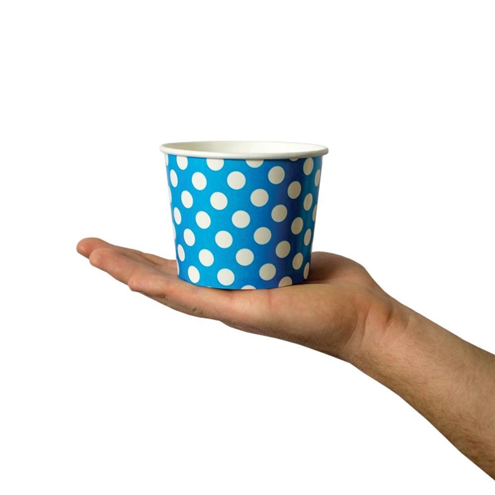 UNIQIFY® 12 oz Blue Polka Dotty Ice Cream Cups - Frozen Dessert Supplies 12BLUEPKDTCUP