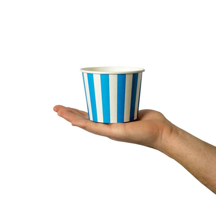 UNIQIFY® 12 oz Blue Striped Madness Ice Cream Cups - Frozen Dessert Supplies 12BLUESMADCUP